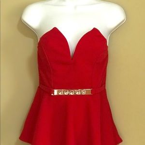 Papaya Tube Top with Gold built-in belt & Crystal